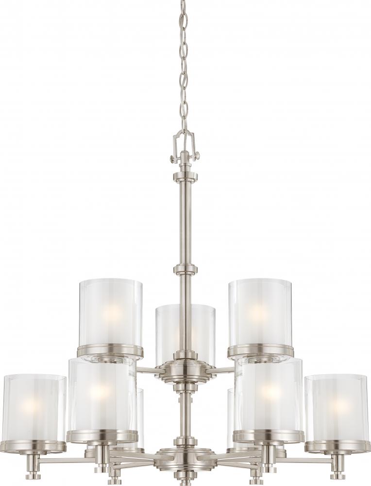 Decker - 9 Light Chandelier w/ Clear & Frosted Glass