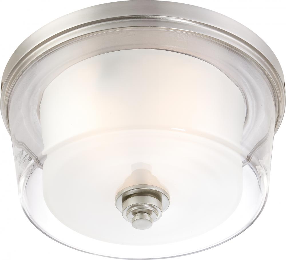 Decker - 3 Light Large Flush with Clear & Frosted Glass - Brushed Nickel Finish