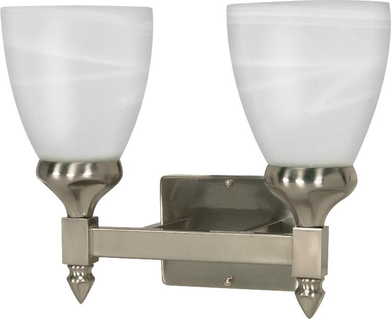 2-Light Wall Mounted Vanity Fixture in Brushed Nickel Finish with Alabaster Glass and (2) 13W GU24