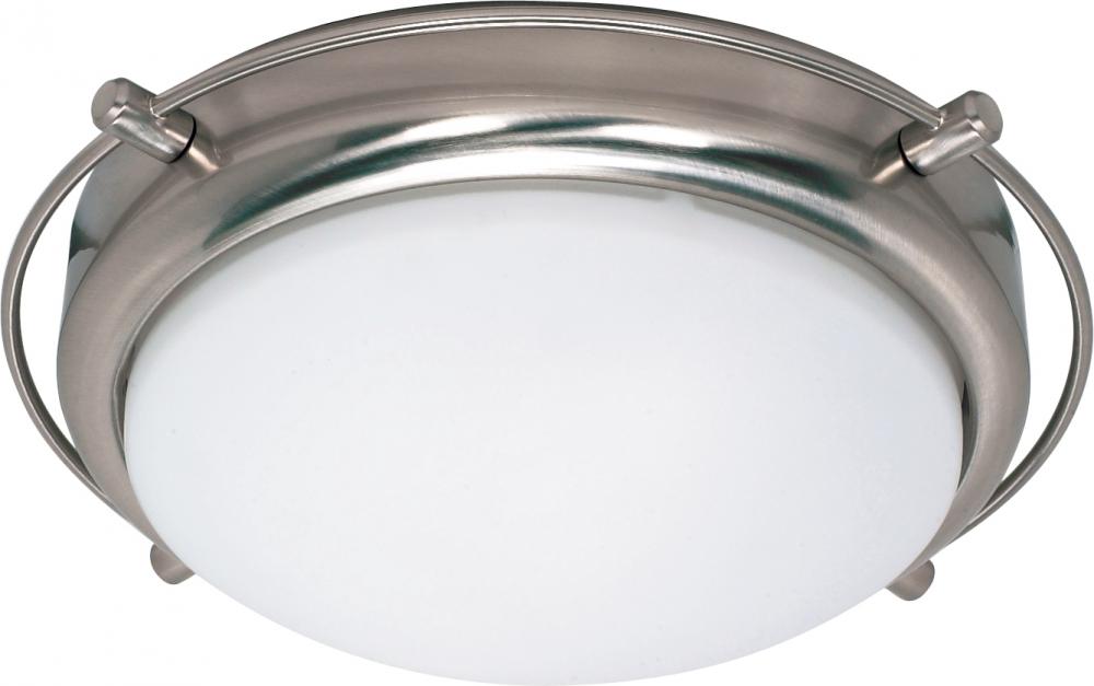 2-Light Flush Mount Dome Lighting Fixture in Brushed Nickel Finish with White Opal Glass and (2) 13W