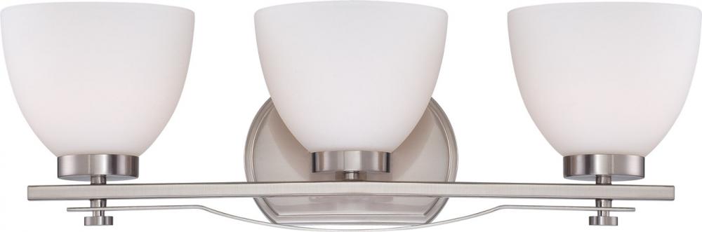 3-Light Wall Mounted Vanity Light in Brushed Nickel Finish with Frosted Glass