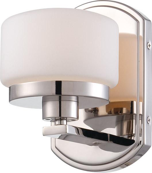 1-Light Wall Mounted Vanity Light in Polished Nickel Finish with Etched Opal Glass