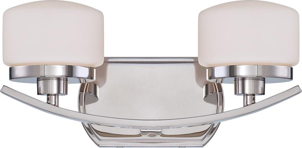 2-Light Wall Mounted Vanity Light in Polished Nickel Finish with Etched Opal Glass