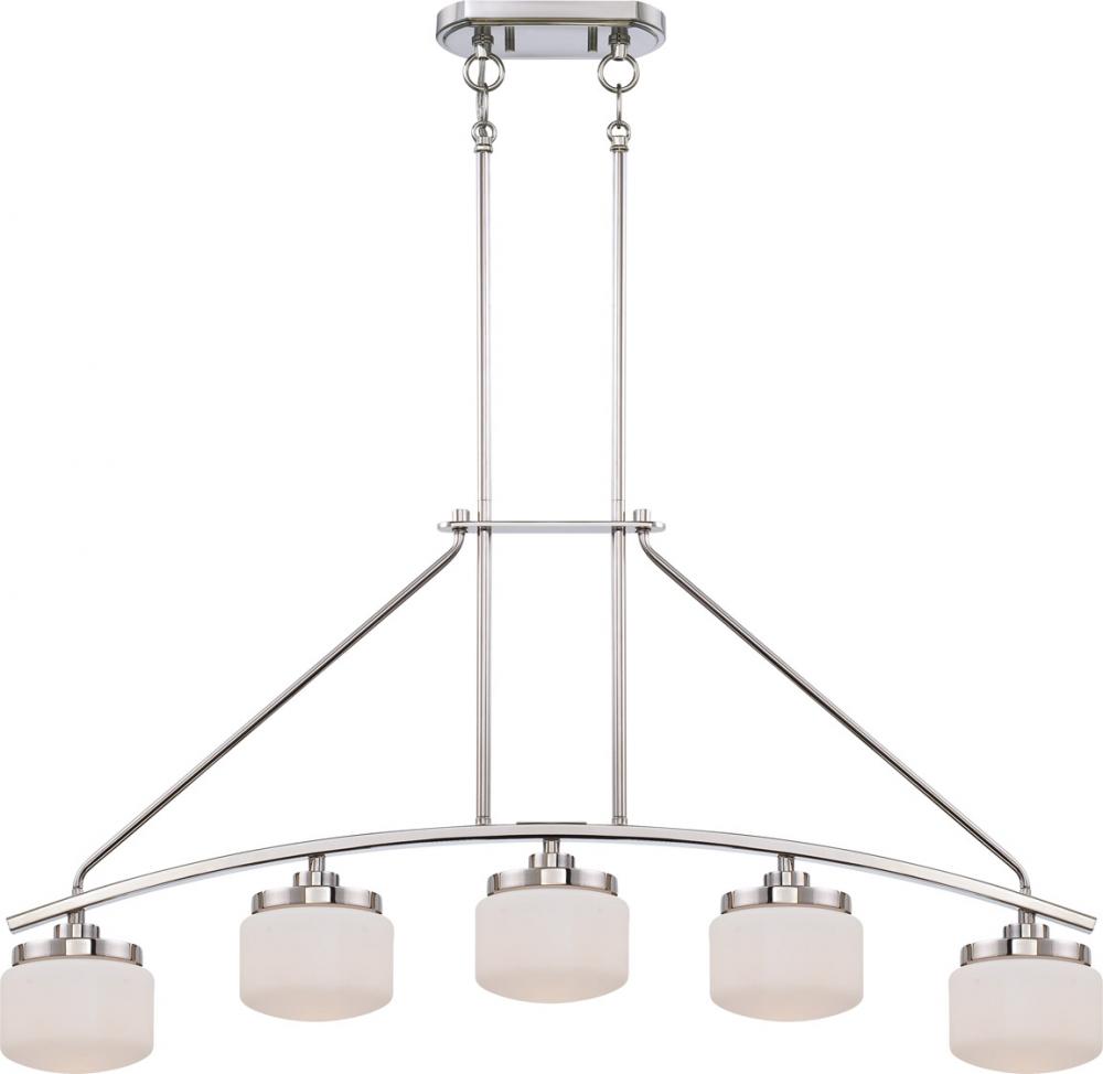 5-Light Island Pendant Light in Polished Nickel Finish with Etched Opal Glass