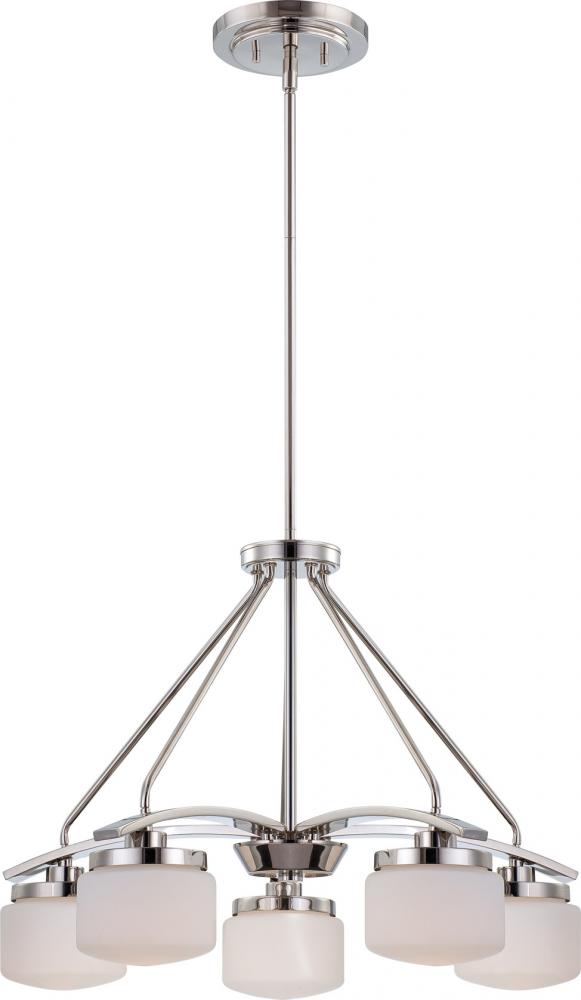 5-Light Polished Nickel Chandelier with Etched Opal Glass