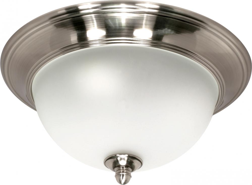 2-Light Large Flush Dome Ceiling Light Fixture in Smoked Nickel Finish with Satin Frosted Glass and