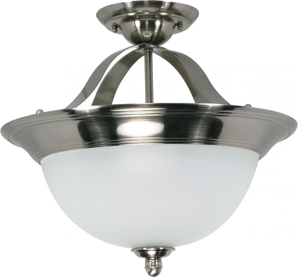 2-Light Semi Flush Dome Ceiling Light Fixture in Smoked Nickel Finish with Satin Frosted Glass and