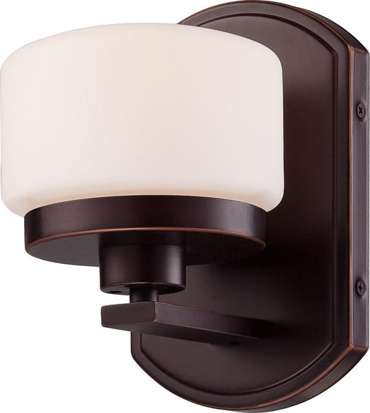 1-Light Wall Mounted Vanity Light in Russet Bronze Finish with Etched Opal Glass