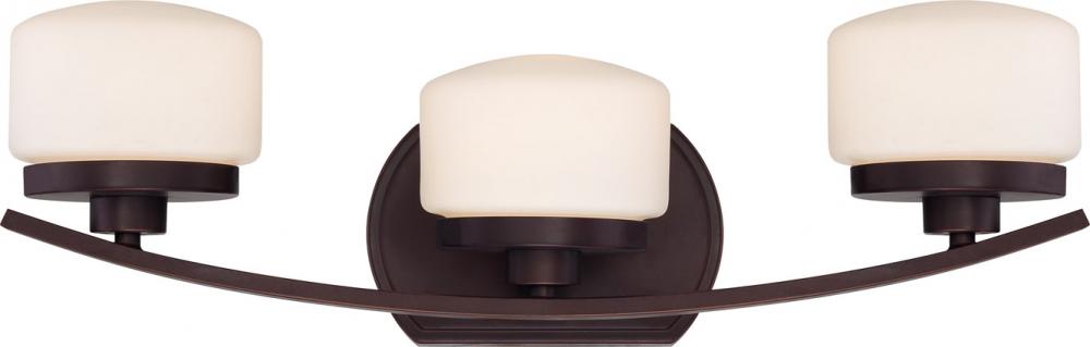 3-Light Wall Mounted Vanity Light in Russet Bronze Finish with Etched Opal Glass