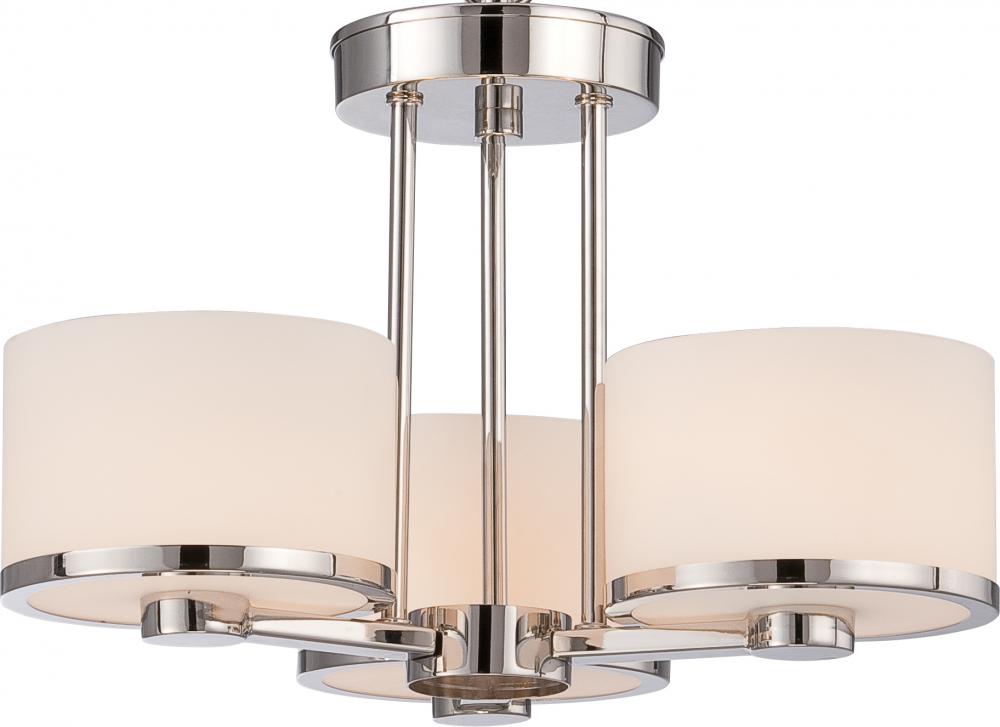 Celine - 3 Light Semi Flush with Satin White Glass - Polished Nickel Finish