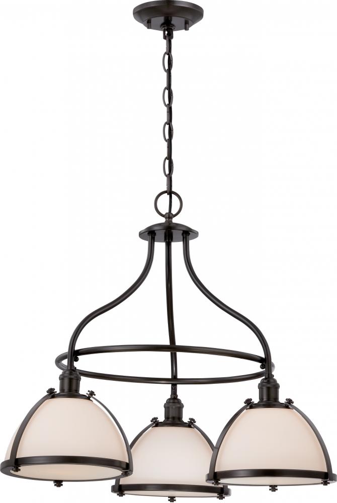 3-Light Dinette Light Fixture in Aged Bronze Finish with Etched Opal Glass