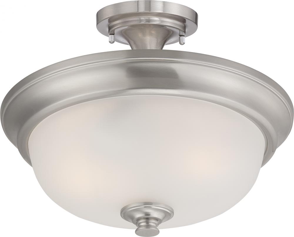 Elizabeth - 2 Light Semi Flush with Frosted Glass - Brushed Nickel Finish