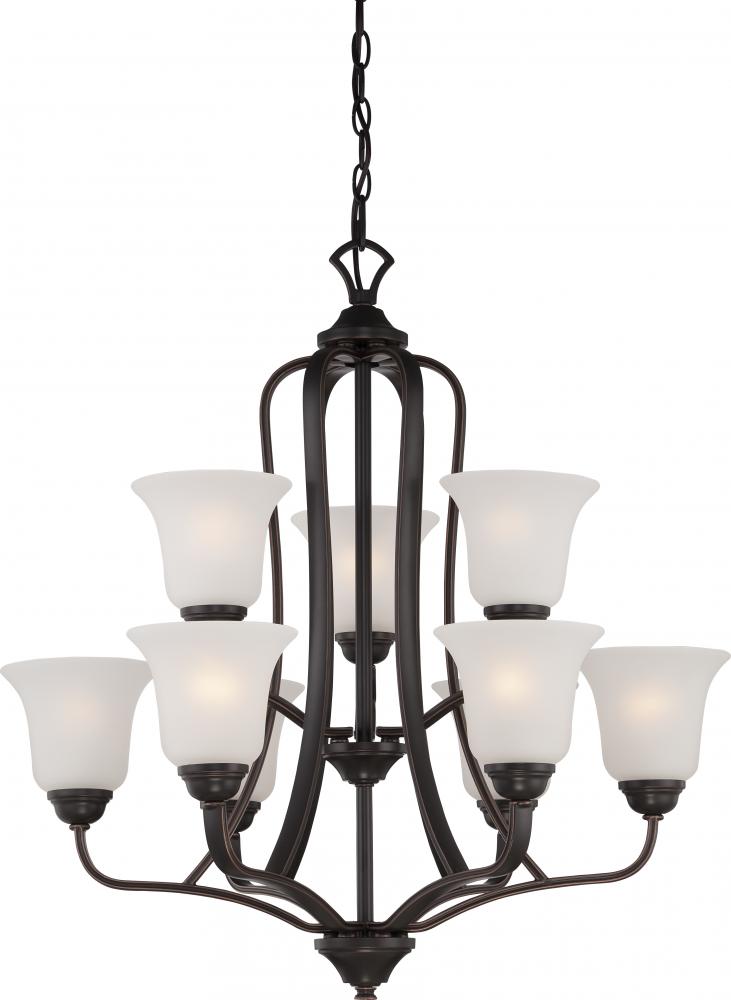 Elizabeth - 9 Light 2 Tier Chandelier with Frosted Glass - Sudbury Bronze Finish