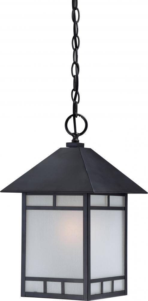 1-Light 10" Hanging Outdoor Fixture in Stone Black Finish and Frosted Seeded Glass