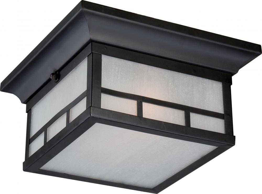 2-Light 10" Flush Mounted Outdoor Fixture in Stone Black Finish and Frosted Seeded Glass