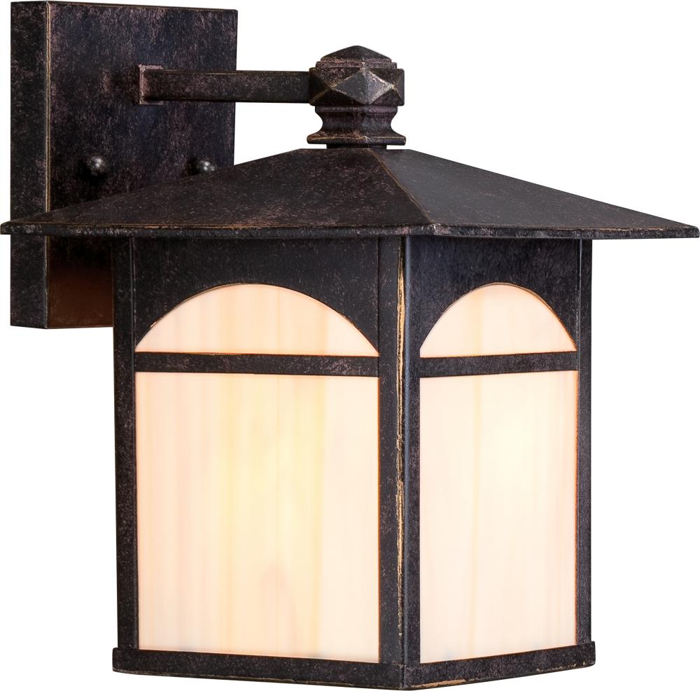 1-Light 7.75" Wall Mounted Outdoor Fixture in Umber Bronze Finish and Honey Stained Glass