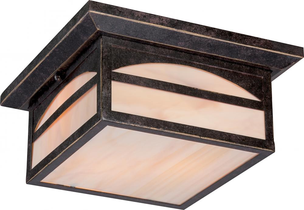 2-Light 11.25" Flush Mounted Outdoor Fixture in Umber Bronze Finish and Honey Stained Glass