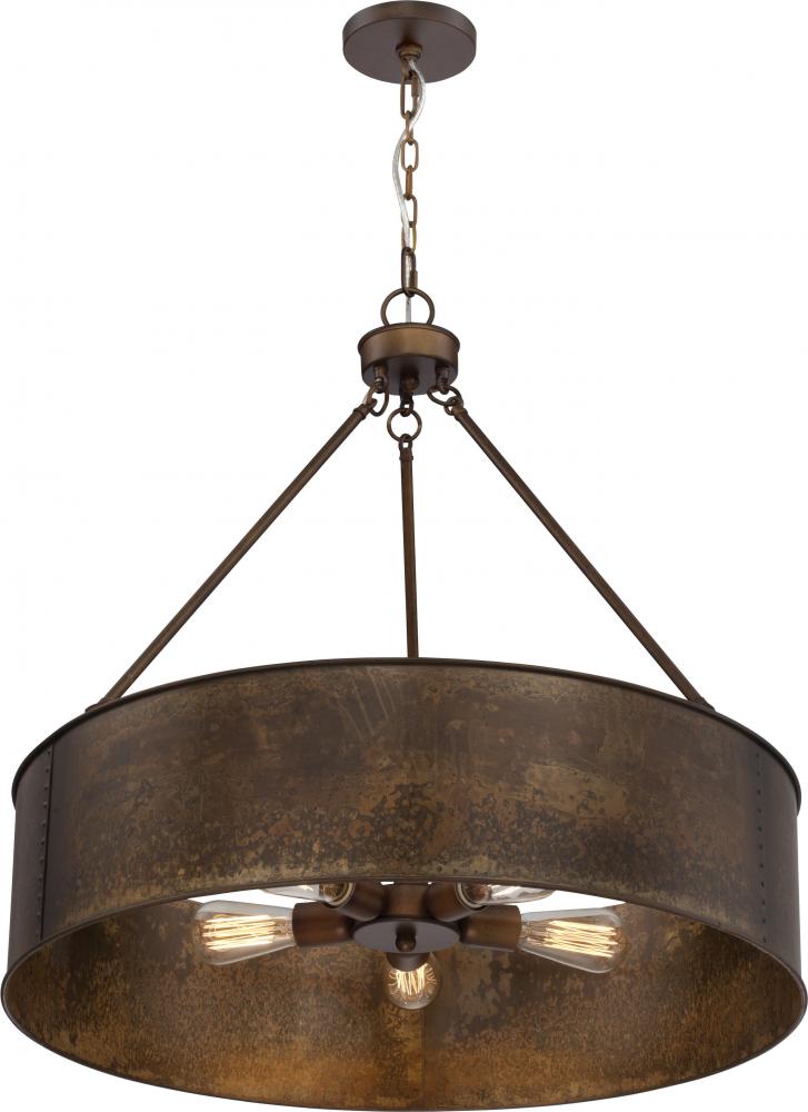 Kettle - 5 Light Oversized Pendant - Weathered Brass Finish