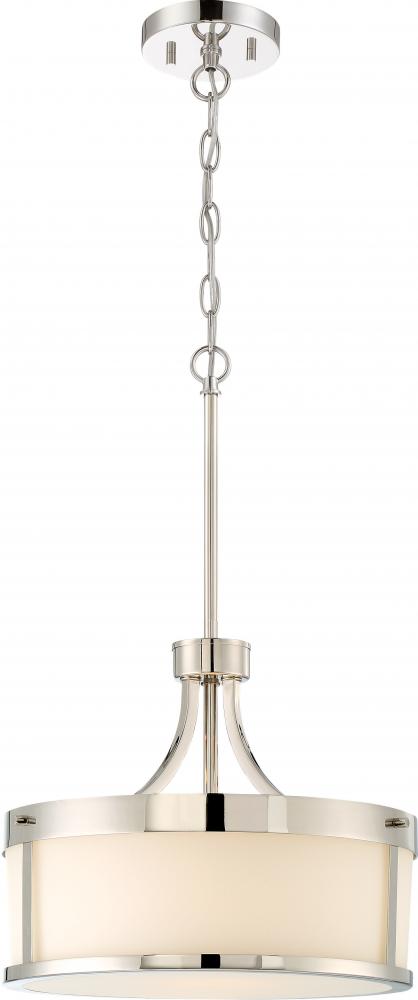 Denver - 2 Light Pendant with Satin White Glass - Polished Nickel Finish