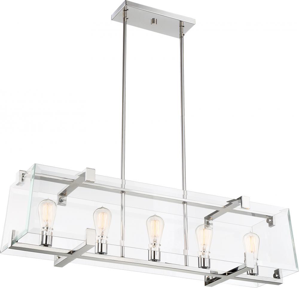 Shelby - 5 Light Island Pendant with Clear Belveled Glass - Polished Nickel Finish