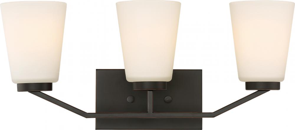 Nome - 3 Light Vanity with Satin White Glass - Mahogany Bronze Finish