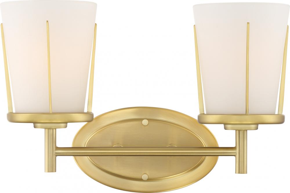 Serene - 2 Light Wall Sconce with Satin White Glass - Natural Brass Finish