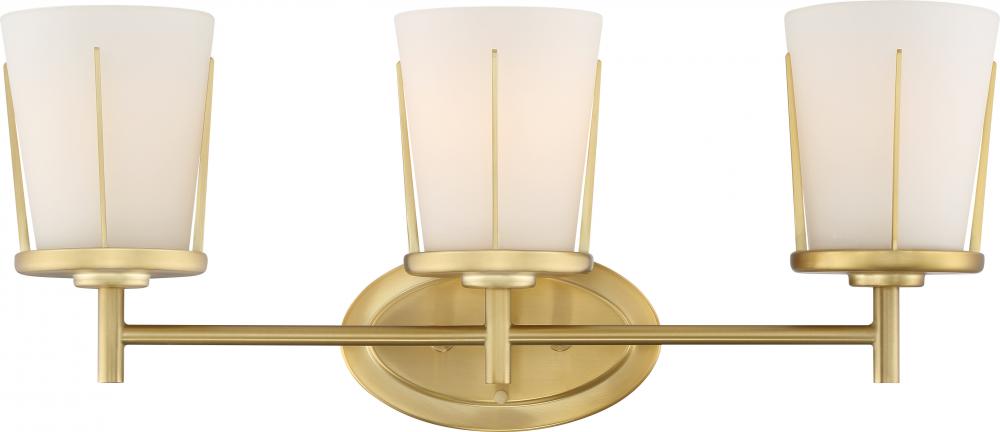 Serene - 3 Light Wall Sconce with Satin White Glass - Natural Brass Finish