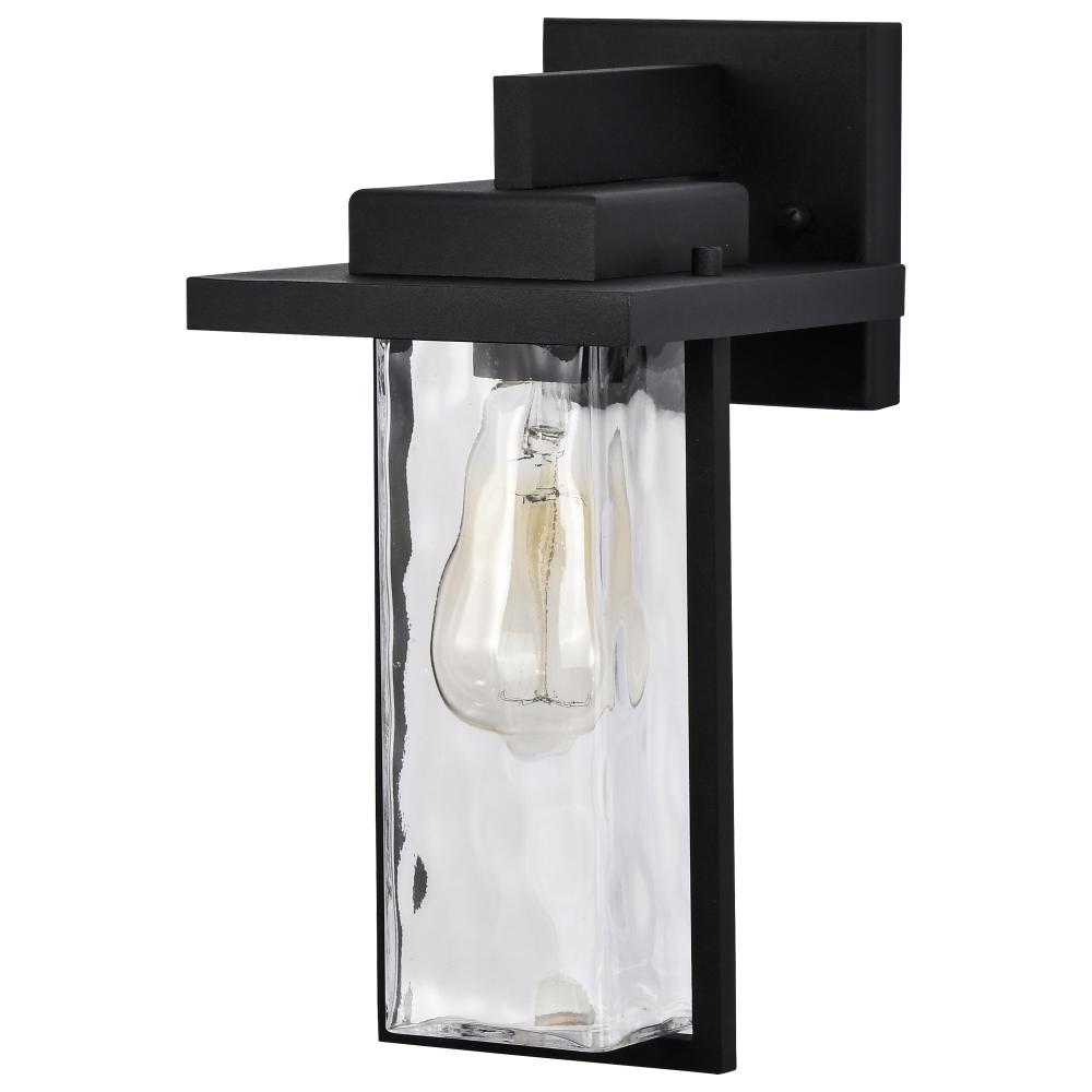 Vernal; 1 Light Medium Wall Lantern; Matte Black with Clear Water Glass