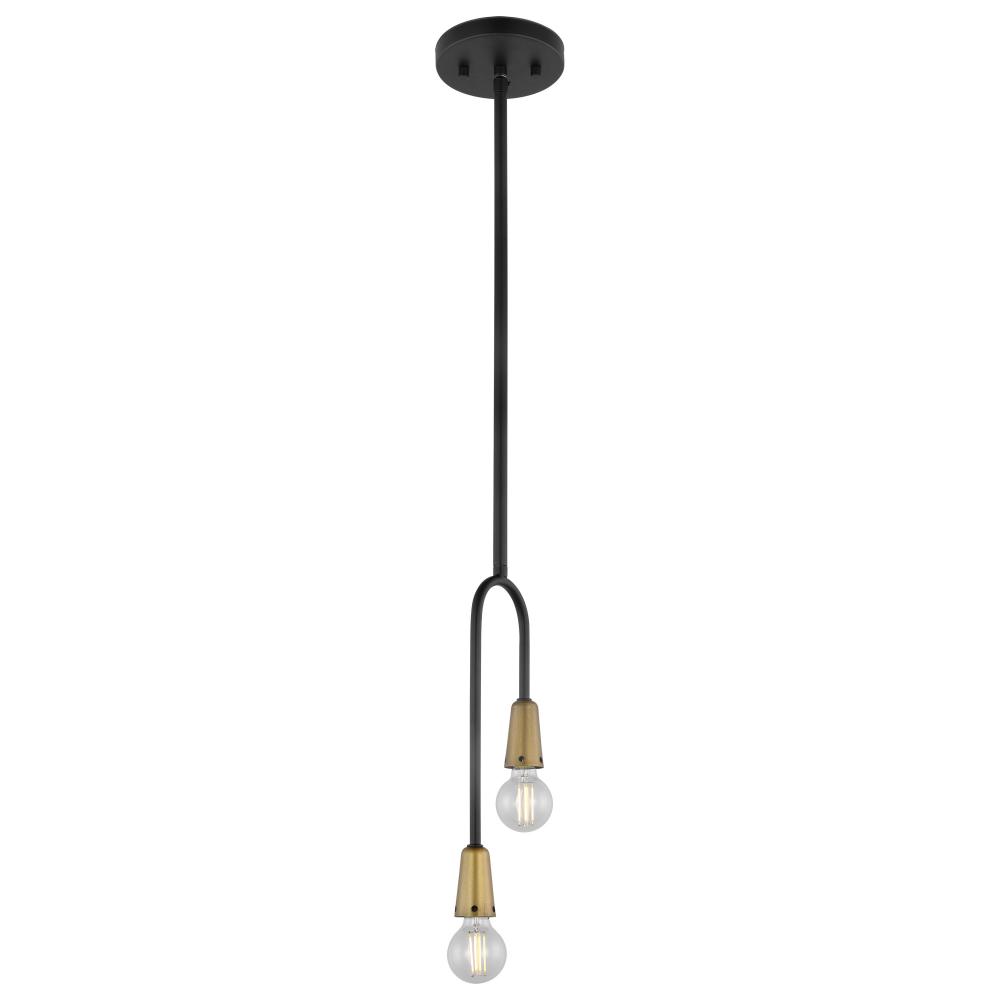 Isle; 2 Light Mini Pendant; Candelabra Base; 60 Watt; Black And Natural Brass Finish