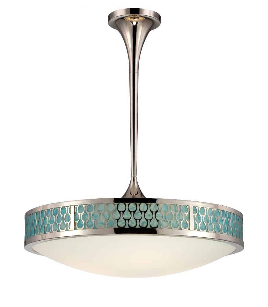 Raindrop - LED Trumpet Pendant Fixture w/ Removable Aquamarine Insert - Polished Nickel