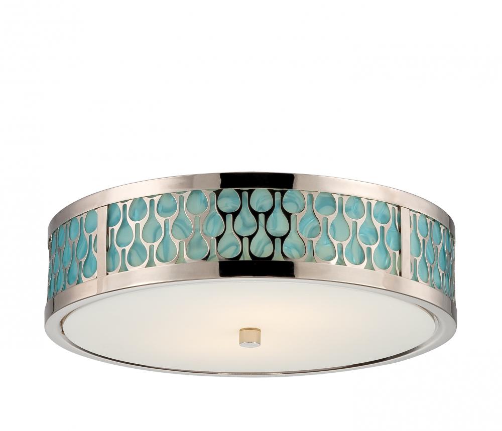 Raindrop - LED Flush Fixture w/ Removable Aquamarine Insert - Polished Nickel