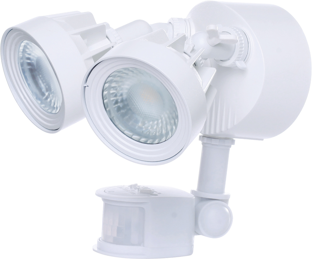 LED Security Light; Dual Head; Motion Sensor Included; White Finish; 4000K; 2000 Lumens