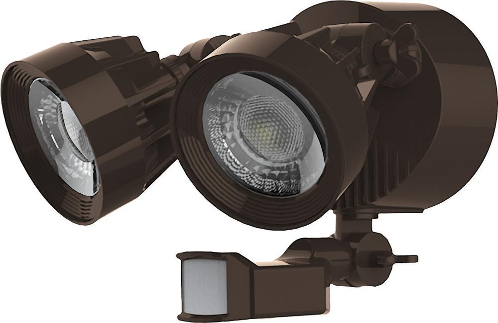 LED Security Light; Dual Head; Motion Sensor Included; Bronze Finish; 3000K