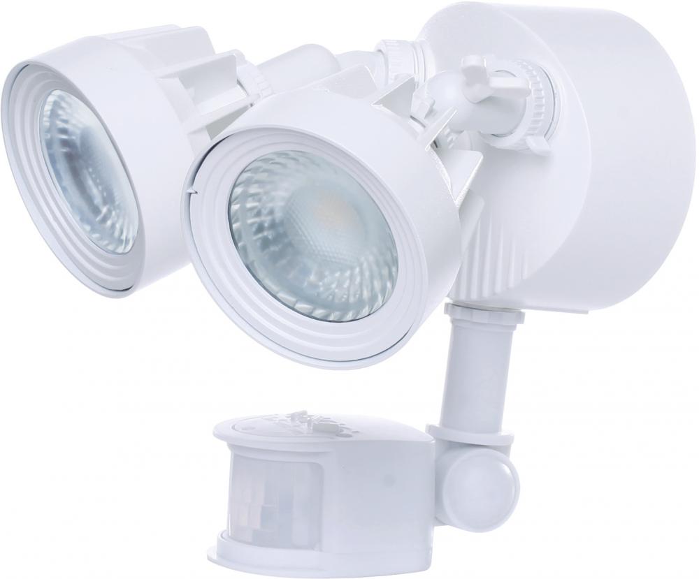 LED Security Light; Dual Head; Motion Sensor Included; White Finish; 3000K