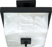 Nuvo 60/002 - 2-Light 12" Textured Black Semi Flush Ceiling Light Fixture with Alabaster Swirl Glass