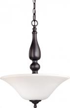 Nuvo 60/1928 - 3-Light Hanging Pendant Light Fixture in Dark Chocolate Bronze and White Satin Glass and (3) 13W