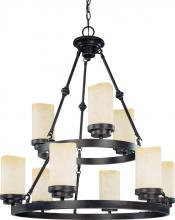 Nuvo 60/2765 - 9-Light 2-Tier Round Chandelier in Patina Bronze Finish with Saddle Stone Glass