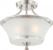 Nuvo 60/4528 - 2-Light Semi Flush Light Fixture in Brushed Nickel Finish with Clear Outer & Frosted Inner Glass