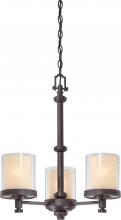 Nuvo 60/4547 - 3-Light Chandelier in Sudbury Bronze Finish with Clear Outer & Cream Inner Glass