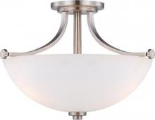 Nuvo 60/5017 - 3-Light Semi Flush Mount Ceiling Light in Brushed Nickel Finish with Frosted Glass