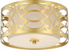 Nuvo 60/5961 - Filigree - 2 Light Flushwith Beige Linen Shade - Natural Brass Finish