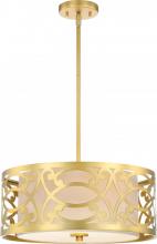 Nuvo 60/5964 - Filigree - 3 Light Pendant with Beige Linen Shade - Natural Brass Finish