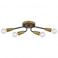 Nuvo 60/7732 - Isle; 4 Light Semi Flush Mount; Candelabra Base; 60 Watt; Black And Natural Brass Finish