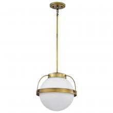 Nuvo 60/7784 - Lakeshore 1 Light Medium Pendant; Natural Brass Finish; White Opal Glass