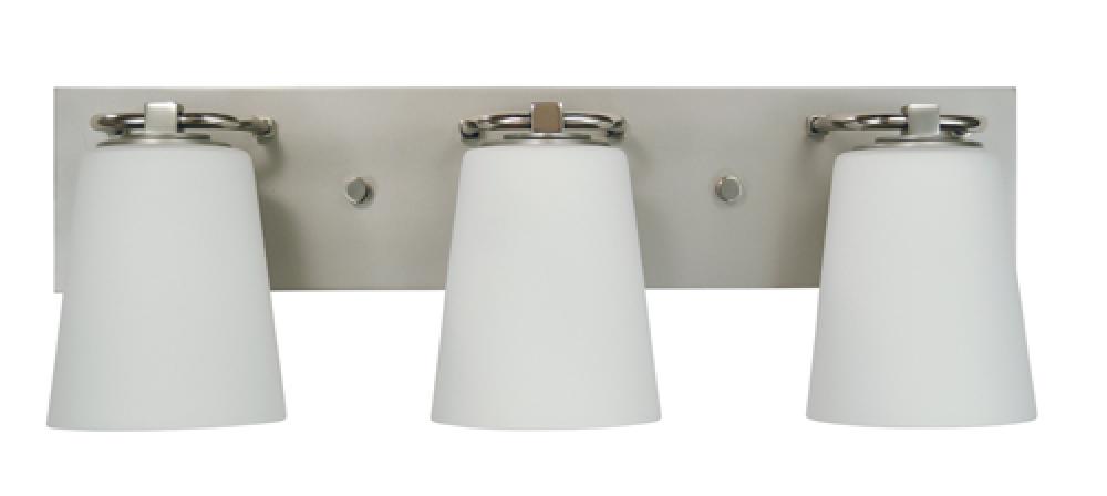 3-Light Satin Pewter/Polished Nickel/White Glass Mercer Bath Sconce