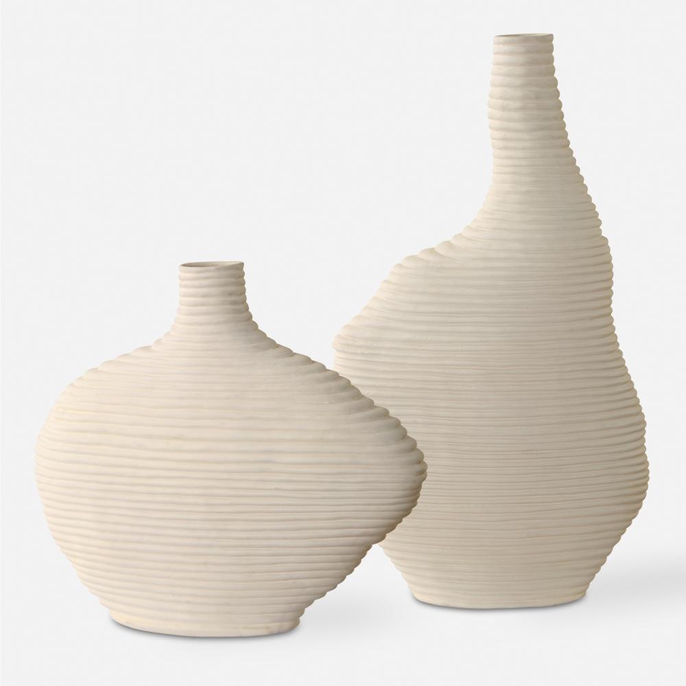 Duostacked Matte White Vases, S/2