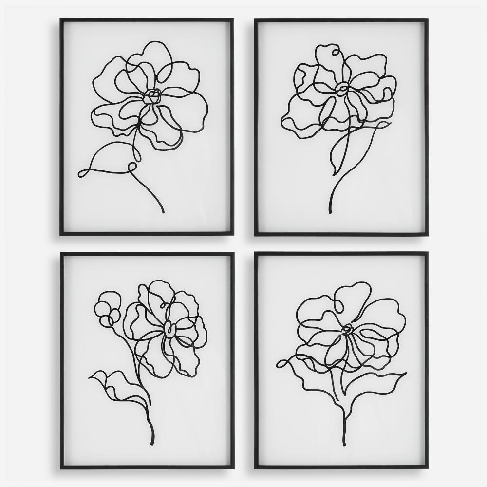 Uttermost Bloom Black White Framed Prints, S/4