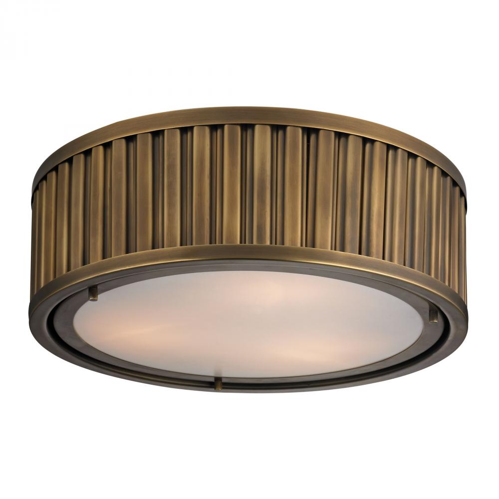 Linden Manor 3 Light Flushmount In Aged Brass