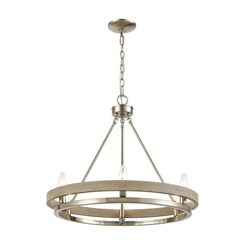 Ramsey 6-Light Chandelier in Satin Nickel and Beech Wood